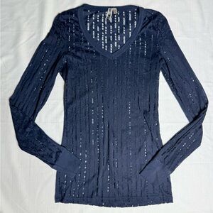BKE Buckle Navy Blue Women’s Open Knit Top Small Long Sleeve  Layering Shirt